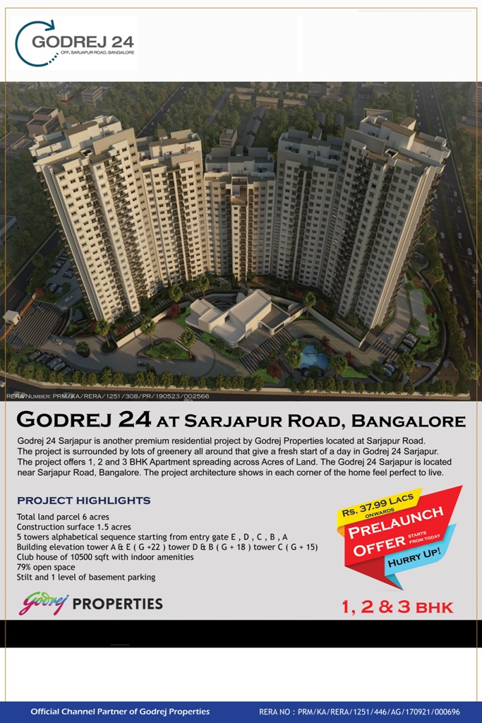 Pre launch offer start from today at Godrej 24 in Bangalore Update
